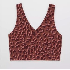 aerie Offline Recharge Leopard Print V‑Neck Crop Top Sports Bra - Brown & Pink